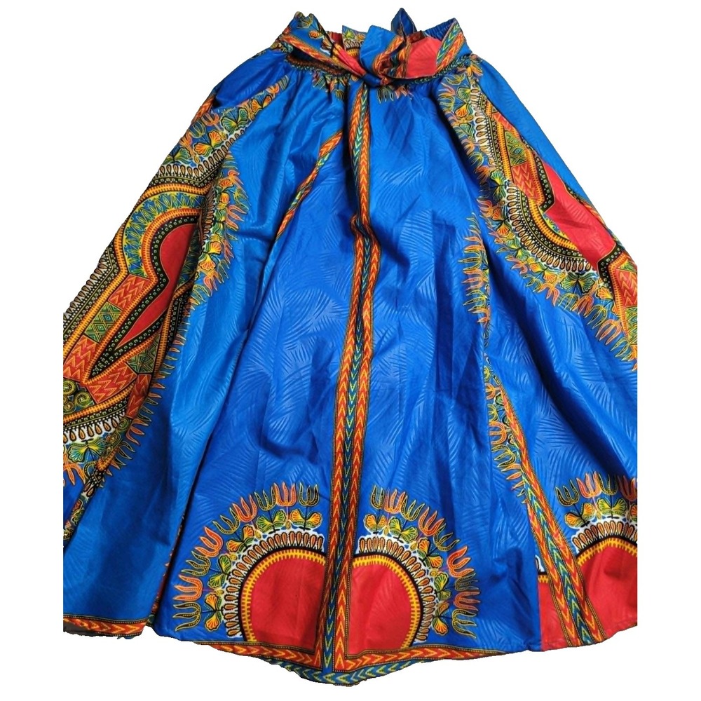 Laddi High Waisted African Print Dashiki Maxi Skirt With Pockets One Size
